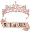 Kit Birthday Queen comprenant une couronne en strass or rose et écharpe rose - Ensemble Or Rose