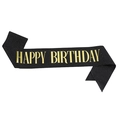 Fascia di compleanno nera glitterata con scritte Happy Birthday in oro metallizzato - Buon Compleanno / Nero Oro
