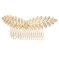 Golden laurel leaf alloy hair comb headpiece with detailed metal texture for weddings - Gold