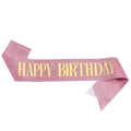 Fascia di compleanno rosa glitterata con scritta dorata Happy Birthday per feste - Buon Compleanno / Rosa Testo Oro