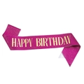 Fascia glitter rosa con scritta dorata Happy Birthday per festeggiare il compleanno - Buon Compleanno / Rosa Rosso Testo Oro