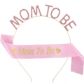 Set baby shower rose avec serre-tête en strass et écharpe en satin doré Mom To Be - Serre-tête Et Écharpe Rose