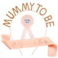 Serre-tête Mommy to Be strass rose doré avec badge Daddy et écharpe en satin - Champagne