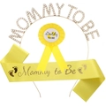 Coffret avec écharpe Mommy To Be jaune, diadème doré et badge Daddy To Be fleuri - MOMMY Or