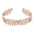 Golden bridal headband featuring leaf motifs and white pearls on a clean white background - fg010 Pearl Gold Headband