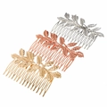 Pettine per capelli sposa a foglia in oro, oro rosa e argento con trama dettagliata - Oro