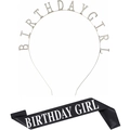 Detail von silbernem Birthday Girl Haarreif und schwarzer Satinschärpe für Geburtstage - Silber Haarreif und Schwarze Schärpe