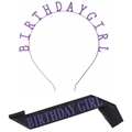 Birthday Girl purple headband and black satin sash set for girls party decorations - FG001 Purple Set