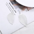 Silver leaf earrings with detailed filigree veins and elegant drop hooks for women - Silver Earrings