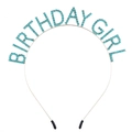 Serre-tête Birthday Girl argenté avec strass bleus pour fête d'anniversaire - Bleu Lac (Avec Manchon en Silicone)