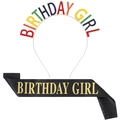 Rainbow birthday girl headband and black satin sash set with gold lettering - FG097 Rainbow Birthday Girl Headband and Gold Sash