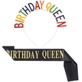 Rainbow Birthday Queen headband and black gold sash party decoration set for women - FG098 Rainbow Birthday Queen Headband and Gold Sash
