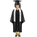 Banda blanca de graduación para preescolar con letras arcoíris sobre toga negra - Conjunto JD081 (Túnica y Birrete Incluidos) / Blanco
