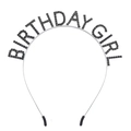 Serre-tête anniversaire argenté avec lettres BIRTHDAY GIRL en strass noirs pour fête - Silver Base & Black Rhinestone (With Silicone Sleeve)