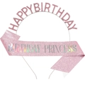 Set fascia rosa Birthday Princess e corona Happy Birthday con strass scintillanti - Rosa