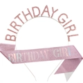 Pink rhinestone Birthday Girl headband and glitter sash set for women birthday parties - Pink Jewelry Set