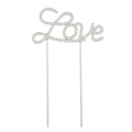 Silver Love metal cake topper with sparkling rhinestones for wedding and birthday decor - Silver