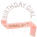 Kit Birthday Girl avec serre-tête en strass or rose et écharpe en satin rose chic - Ensemble Or Rose II