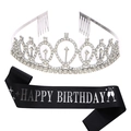 Corona di cristallo argento e fascia in raso nero per festa del 10° compleanno - Set 10 Anni Oro (Fascia Nera Lettere Oro)