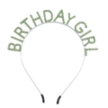 Serre-tête anniversaire fille argenté avec strass verts étincelants et lettrage en métal - Base Argent + Strass Vert Clair