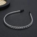 Silver metal chain headband with woven link design and black protective end caps - Silver
