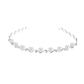 Serre-tête élégant en métal argenté avec perles blanches et strass sur fond blanc - Style Perle en Vague Fine (FG135)