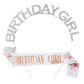 Set cerchietto di compleanno con strass argento e fascia in raso bianco e oro rosa - Argento (FG110+JD019)