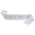 Écharpe pailletée argent Birthday Princess avec lettrage holographique pour anniversaire - Style Tissu Pailleté / Argent Irisé