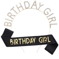 Set de banda negra Birthday Girl con letras doradas y diadema de diamantes de imitación - Conjunto Dorado