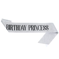 Écharpe d'anniversaire pailletée argentée avec texte Birthday Princess en noir - Argent Noir Birthday Princess