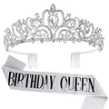 Birthday set with silver rhinestone crown and silver glitter Birthday Queen sash - Silver Birthday Queen