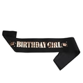 Μαύρη σατέν κορδέλα γενεθλίων Birthday Girl με γράμματα σε χρώμα ροζ χρυσού - Μαύρο Με Κείμενο Ροζ Χρυσό