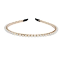 Elegant gold metal headband with white pearls and rhinestones on a white background - Pearl Trim Style (FG129金色)