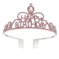 Makroaufnahme der silbernen Geburtstagskrone mit rosa Strass und sicheren Haarkämmen - Rosa