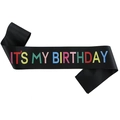 Schwarze Geburtstagsschärpe aus Satin mit buntem Schriftzug für Mädchen Partys - It's My Birthday(JD041) / Schwarz