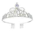 Dettaglio del diadema Happy Birthday con strass colorati e finitura in argento lucido - Strass AB Fantasia