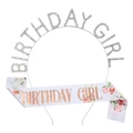 Geburtstag-Set mit weißer Schärpe in Roségold und Diadem mit glänzenden Strasssteinen - Birthday Girl Haarreif Und Schärpe (FG084+JD019) / Silber