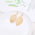 Golden leaf-shaped dangle earrings with intricate hollow vein textures and hooks - Gold Leaf Earrings