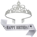 Set con tiara Happy Birthday in argento e fascia glitterata per feste di compleanno - Tiara Argento E Fascia Glitter Argento