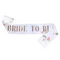 White satin Bride to Be sash with rose gold metallic text and elegant floral patterns - Rose Gold