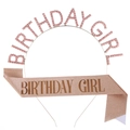 Pink rhinestone Birthday Girl headband and rose gold glitter sash party set for women - Pink Headband And Rose Gold Sash