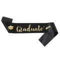Elegant black satin graduation sash with golden Graduate text and cap graphics - Graduate Black Gold (JD063)