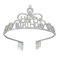 Silberne Happy Birthday Krone mit Strasssteinen und Haarkamm für Geburtstagsfeiern - Silber