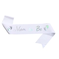 Weiße Glitzerschärpe Mom to Be mit holografischer Schrift und Fußabdruck-Motiven - Irisierendes Weiß Mom