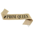 Fascia PROM QUEEN in glitter dorati con scritte nere e corona per ballo studentesco - Oro Nero Queen (Tessuto Glitterato)