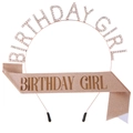 Birthday girl set with rose gold rhinestone headband and glitter sash for parties - Rose Gold