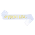 Écharpe de satin blanc Prom King avec lettrage doré et couronne pour soirées de bal - Blanc Or King