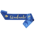 Navy blue satin graduation sash with golden Graduate text and academic icons - Graduate Blue Gold (JD063)