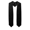 Detail of solid black satin graduation stole with pointed ends on white background - 150cm / Black
