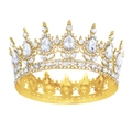 Luxuriöse goldene Brautkrone mit funkelnden Kristall-Strasssteinen für Hochzeiten - Gold Weißer Zirkonia